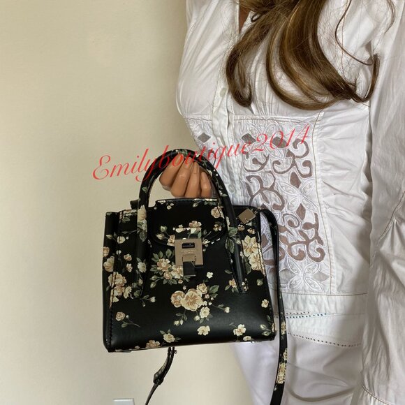 Michael Kors Collection Bancroft Mini Floral Calf Leather Satchel Black Bag $990 - Picture 10 of 11